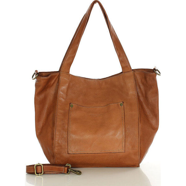 MARCO MAZZINI Svetlohnedá priestranná kožená shopper kabelka (v241d) 58256854