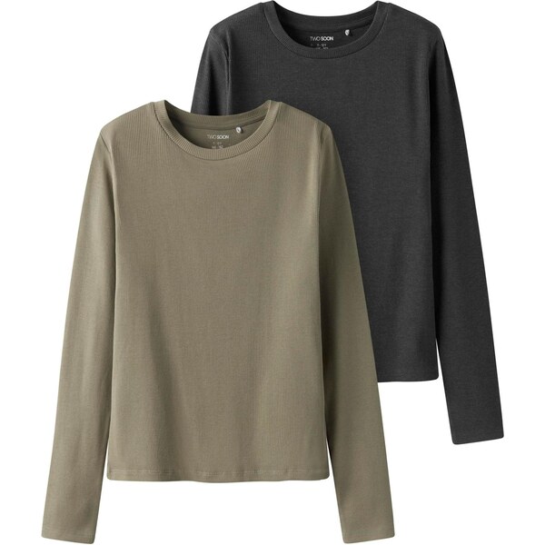 TWO SOON Tričko kaki / čierna 66119876