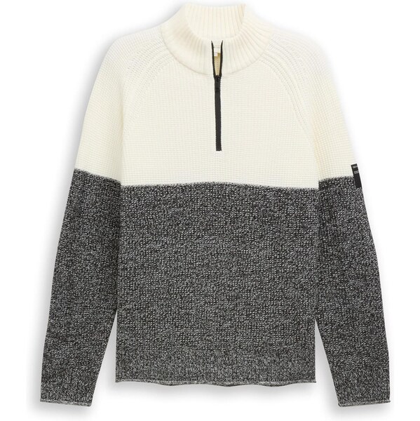 TOM TAILOR DENIM Sveter čierna melírovaná / biela 66105605