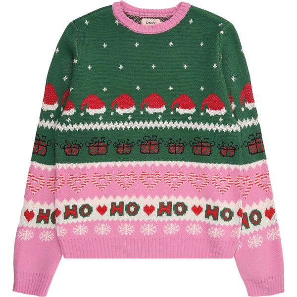 ONLY GIRLS Sveter KOGHOHO XMAS jedľová / eozín / krvavo červená / 66105980