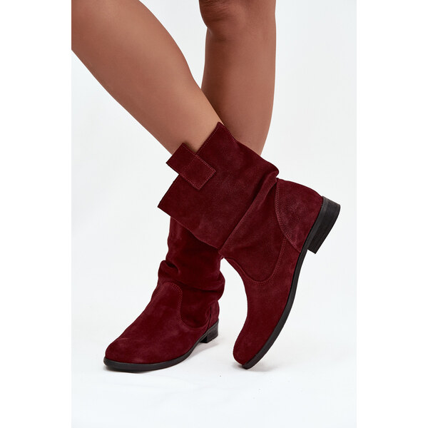 Kožené semišové dámske čižmy s riasením zateplené Zazoo 66107992