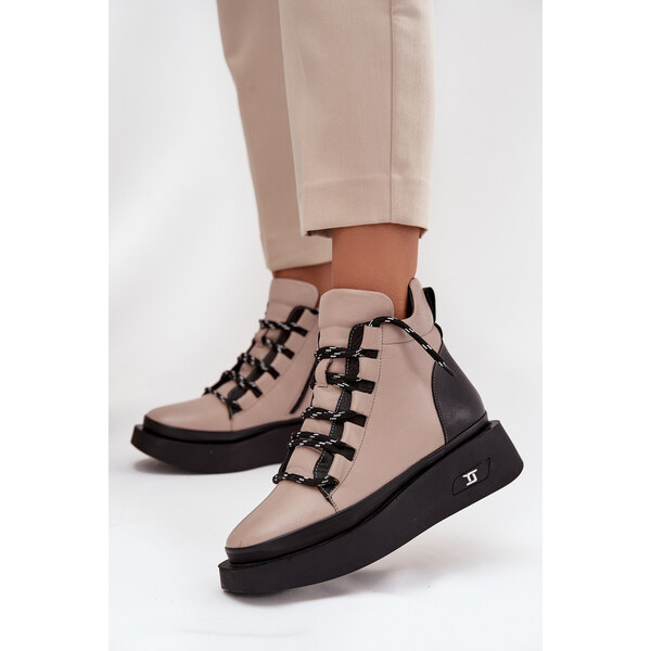 Kožené dámske platformové čižmy s podšívkou Artiker 55C0884 Béžové 66107978