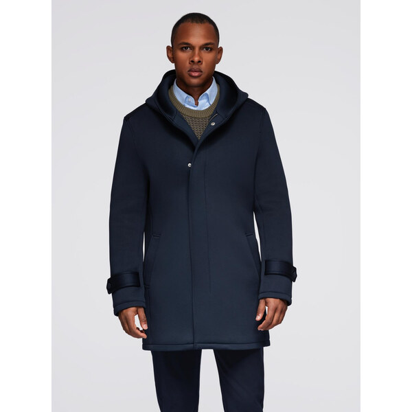 Ombre Minimalist mens mid-length coat with hood - navy blue 66134754