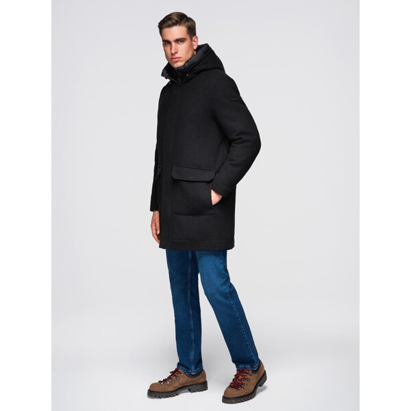 Ombre Mens parka coat with wool and hood - black 66185671