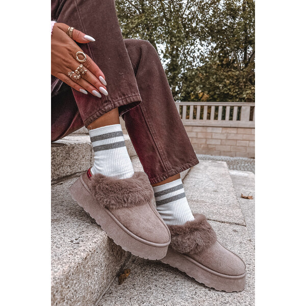 Boto Dámske snehule na platforme s kožušinou a výšivkou tmavobéžové 66108074