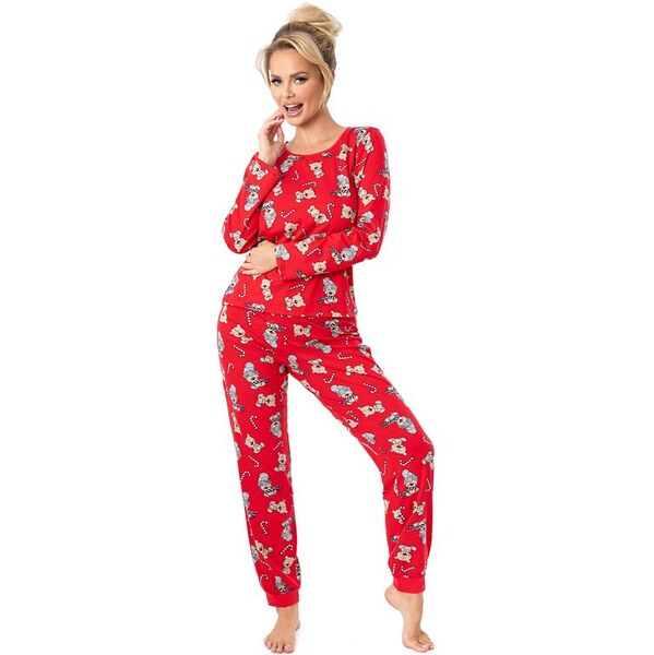 Donna Bavlnené vianočné pyžamo Bear long červené 66110480