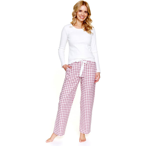 DN Nightwear Dámske bavlnené a flanelové pyžamo Mauvis biele 66129433