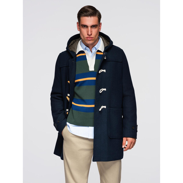 Ombre Mens wool and hooded duffle coat - navy blue 66185672