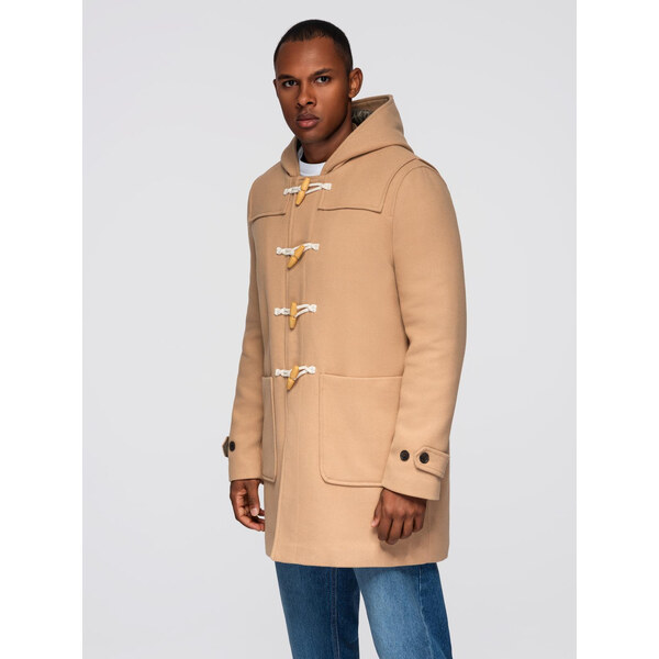 Ombre Mens wool and hooded duffle coat - light brown 66134757