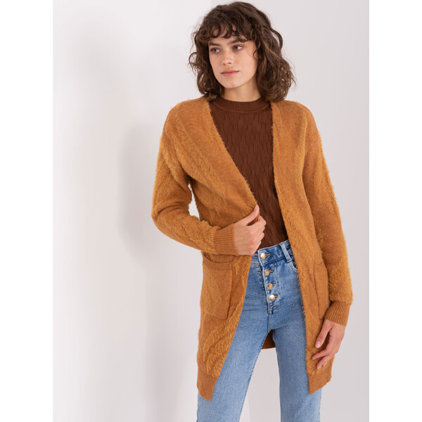 ITALY MODA Camel mäkký kardigán s vreckami -AT-SW-234501.00P-camel 57953704