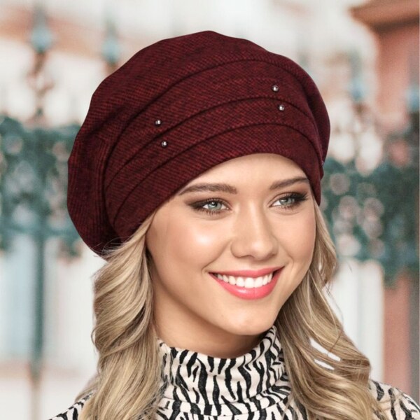 Dámska vínová čiapka Krumlovanka W-0133/Z4P červený melange 64990459