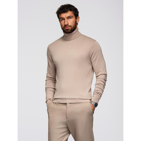 Ombre Mens knitted fitted turtleneck with viscose - beige 50560632