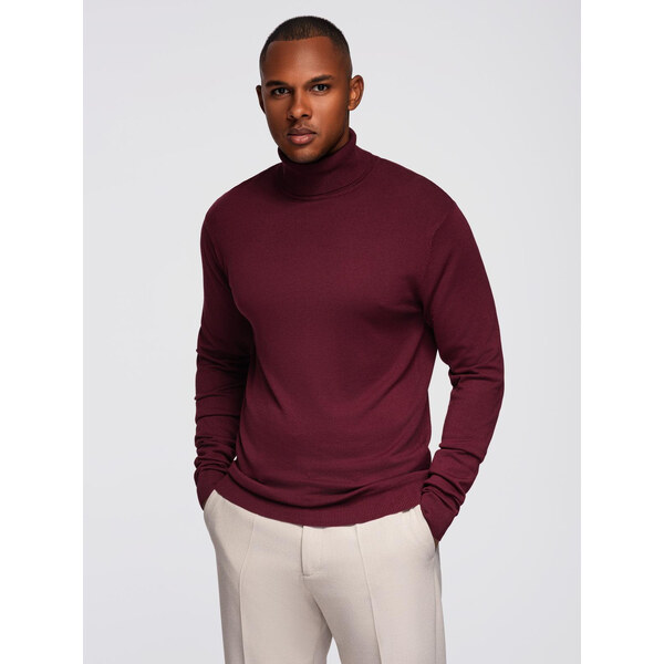 Ombre Mens single color knitted turtleneck with viscose - maroon 64785765