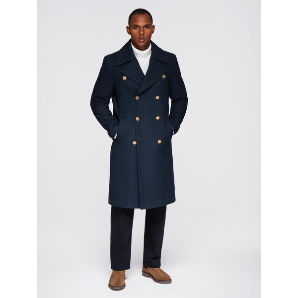 Ombre Mens navy double-breasted wool coat - navy blue 66185673