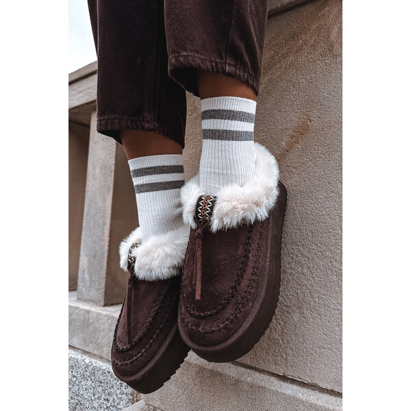 Boto Dámske snehule s kožušinkou na platforme čokoládové Rosmira 66108086