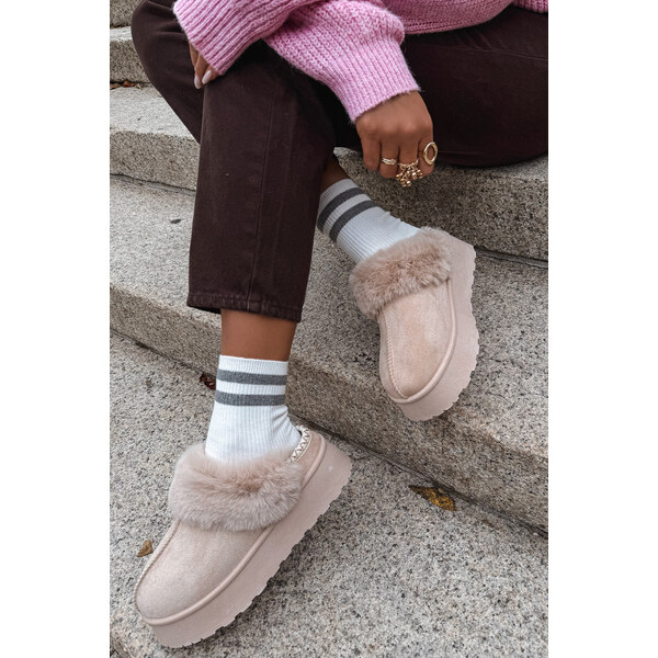 Boto Dámske Snehule Na Platforme S Kožušinou A Prackou Béžové Querina 66108059