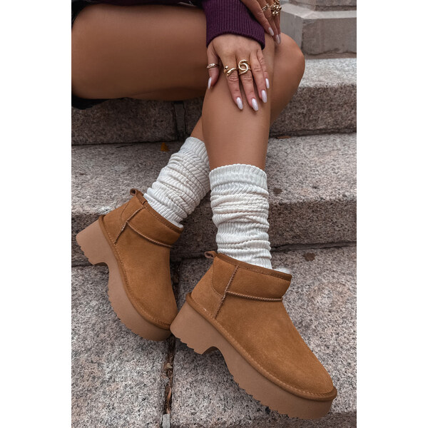 Boto Snehule z prírodného nubuku s teplou podšívkou Camel Milora 66108063