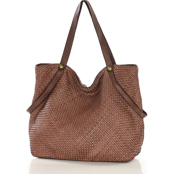 MARCO MAZZINI Hnedá veľká taška shopper z tkanej kože (v244b) 60312351