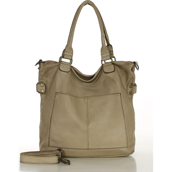 MARCO MAZZINI Béžová taupe kožená kabelka v7o 62453785