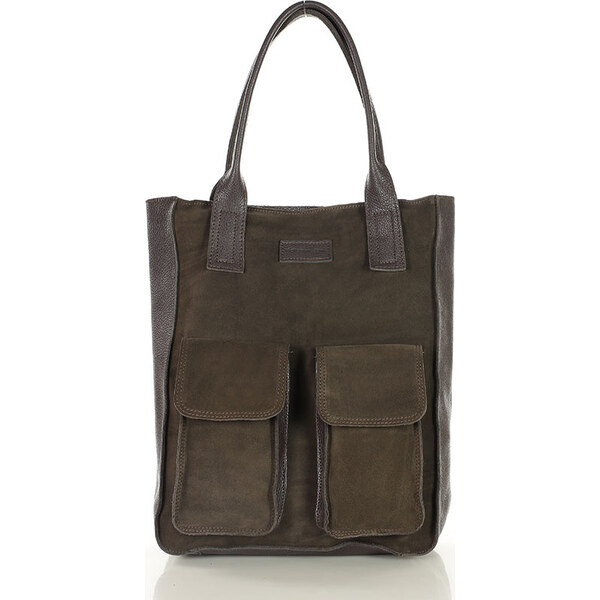MARCO MAZZINI Tmavohnedá kožená shopper kabelka s vreckami (s131cc) 65413186