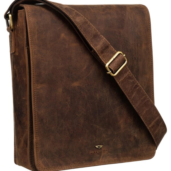 Veľká pánska kožená taška s klopou v hnedej farbe Peterson 66118040