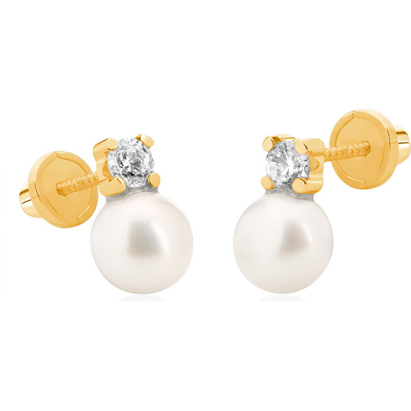 Brilio Nežné náušnice zo žltého zlata s pravou perlou a zirkónmi 14 66592213