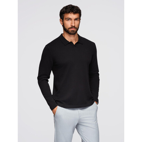 Ombre Mens polo sweater with embroidery on chest - black 66185678