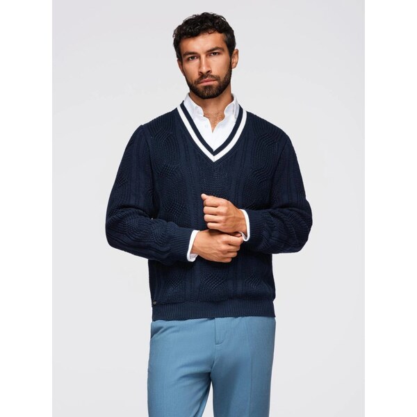 Ombre Clothing Elegantný pletený sveter pre pánov modrýV2 OM-SWSW-0151 66127836