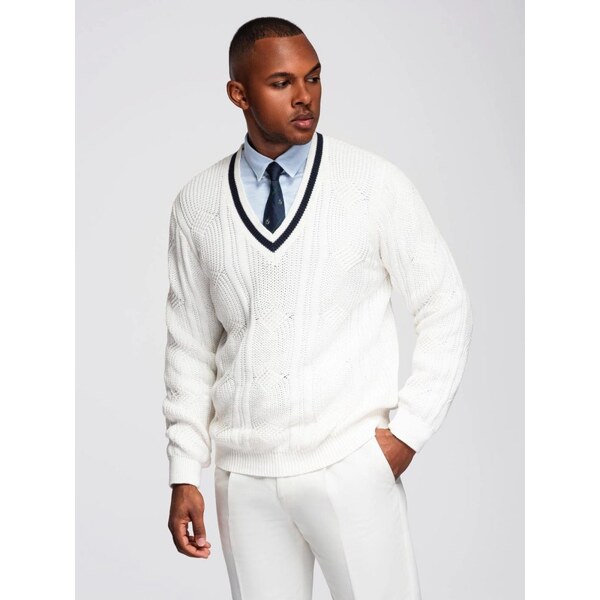 Ombre Clothing Elegantný pletený sveter pre pánov biely V1 OM-SWSW 66127835