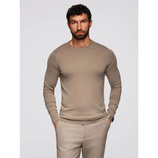 Ombre Clothing Klasický béžový sveter s okrúhlym výstrihom V15 SWBS 66127838