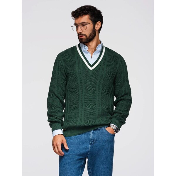 Ombre Clothing Elegantný pletený sveter pre pánov zelený V3 OM-SWSW 66127837