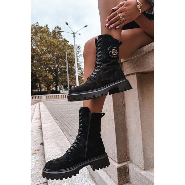 Boto Dámske Workery Čižmy S Dekoratívnym Prvkom Zateplené Čierne 66108109