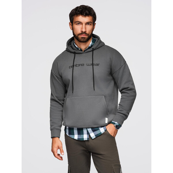 Ombre Mens kangaroo sweatshirt with embroidery and hood - graphite 66185696