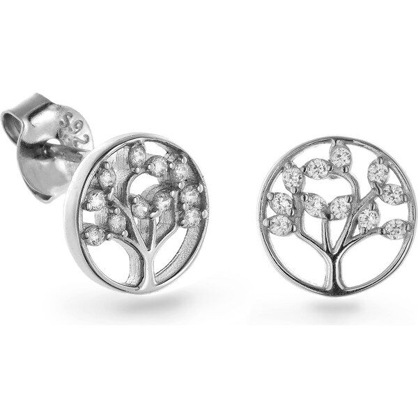 AGAIN Jewelry Nadčasové strieborné náušnice Strom života so zirkónmi 66581748