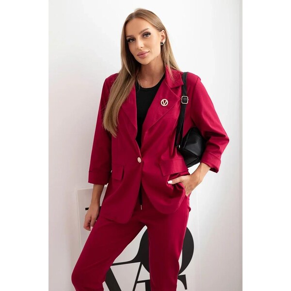 MladaModa Elegantný komplet nohavíc a saka model 25392 bordový 65082405