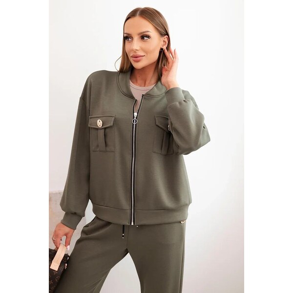 MladaModa Tepláková súprava s mikinou na zips model 00101 farba khaki 65082427