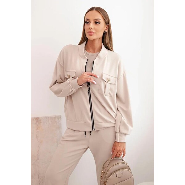 MladaModa Tepláková súprava s mikinou na zips model 00101 béžová 65082429
