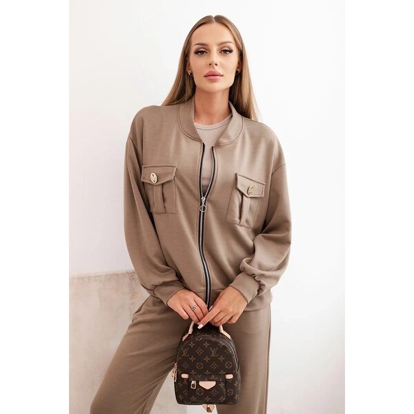 MladaModa Tepláková súprava s mikinou na zips model 00101 farba fango 65082430