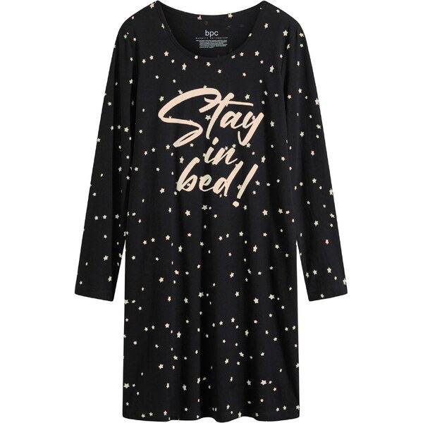 bonprix Nočná košeľa, dlhý rukáv, s bio bavlnou, farba čierna 47086323