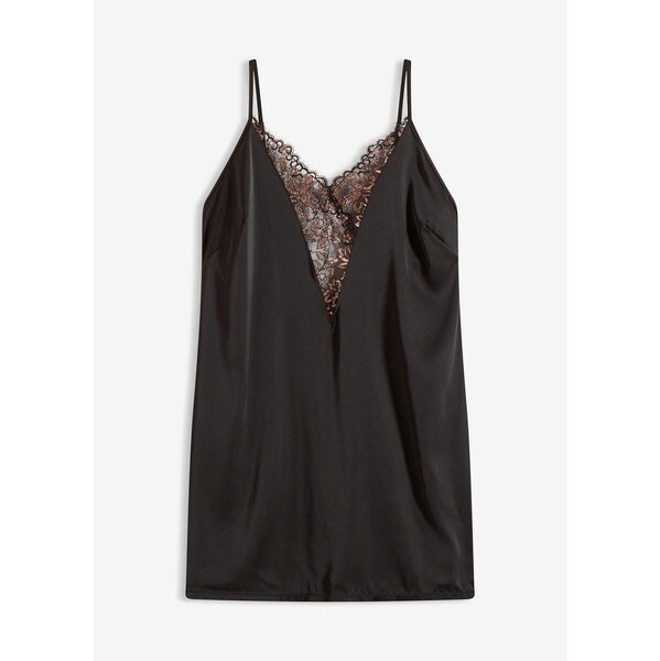 bonprix Negližé, saténové, s lesklým vláknom, farba čierna 66134065