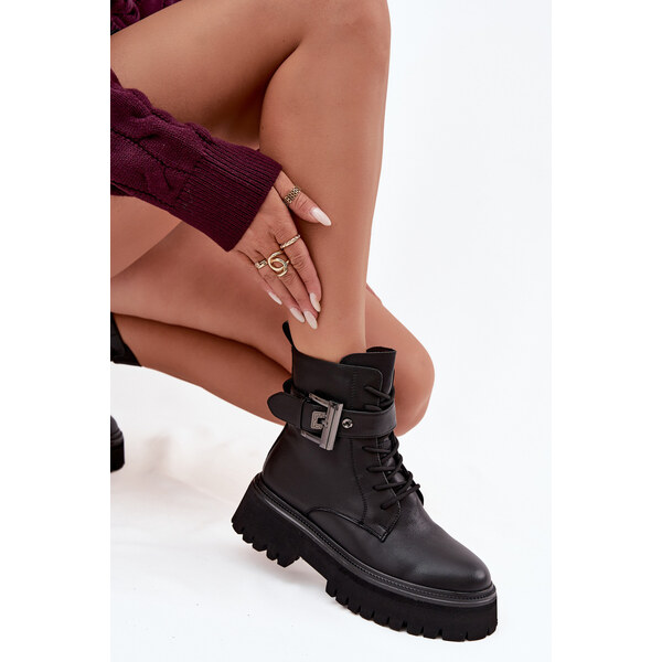 S. BARSKI Kožené dámske workery s ozdobnou prackou 66473419