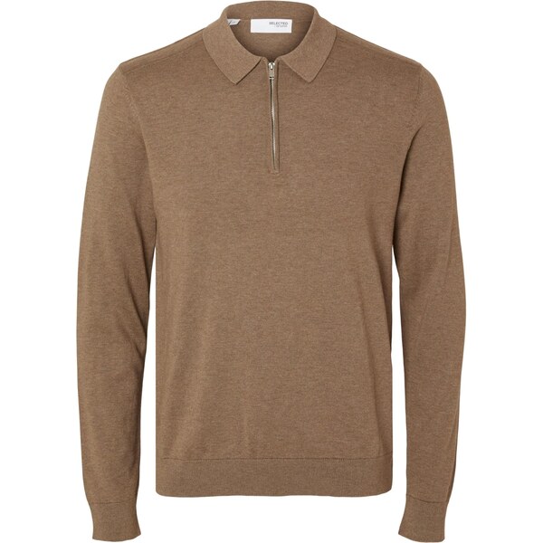 SELECTED Sveter SLHBerg hnedá melírovaná 66139250