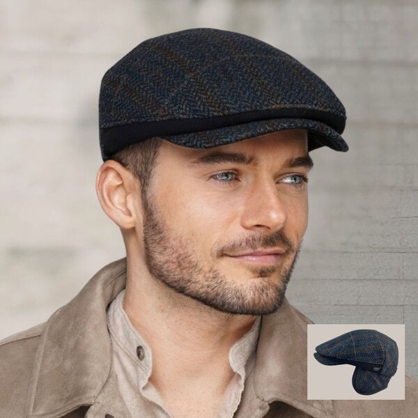 KRUMLOVANKA Pánska zimná bekovka - modrá (skryté klapky na uši) Ho-022 60436368