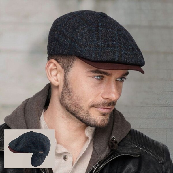 KRUMLOVANKA Pánska zimná modrá bekovka - twídová vlnená bekovka s 60681953