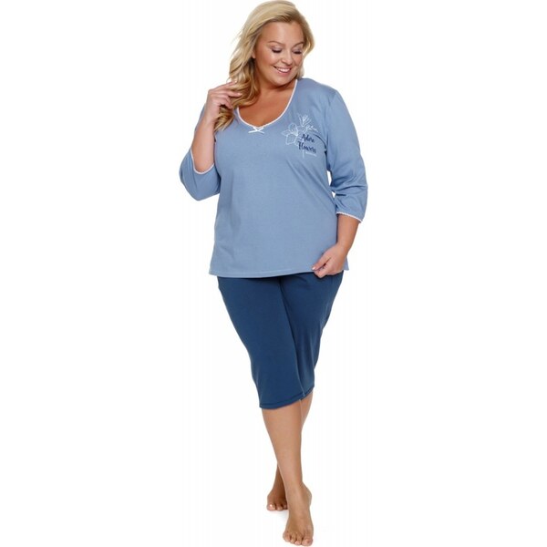 Dámske modré plus size pyžamo s výstrihom do V Doctor Nap 66149519