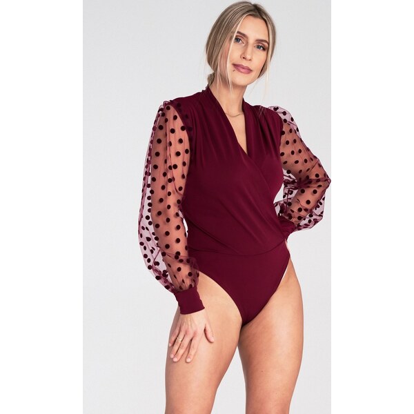 FIGL Vínové dámske body s ozdobnými rukávmi M1082 Deep Red 66149607