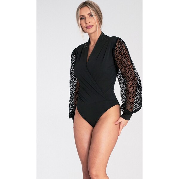 FIGL Čierne dámske zavinovaciezavinovací body s leopardými rukávmi 66149609