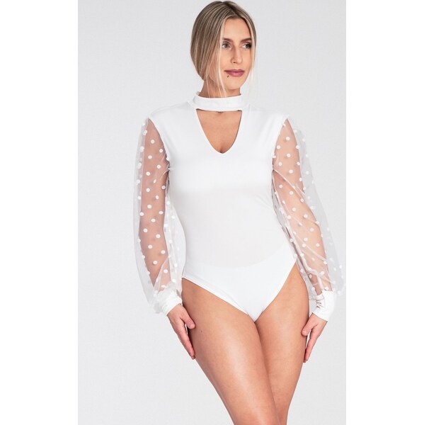 FIGL Biele dámske body s bodkovanými rukávmi M1081 White 66149622