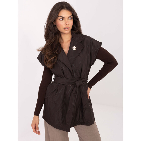 RUE PARIS Tmavohnedá dámska prešívaná vesta s vreckami IT-KZ-FL9603.87 66150290