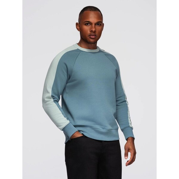 Ombre Clothing Trendy tyrkysovo-modrá mikina bez kapucne s ozdobným 66152936